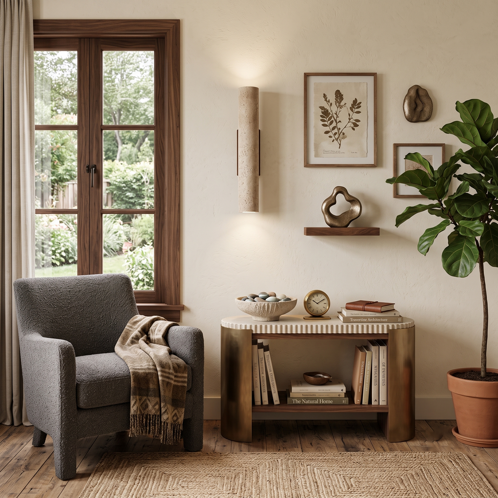 Travertine Walnut Cylinder Wall Sconce