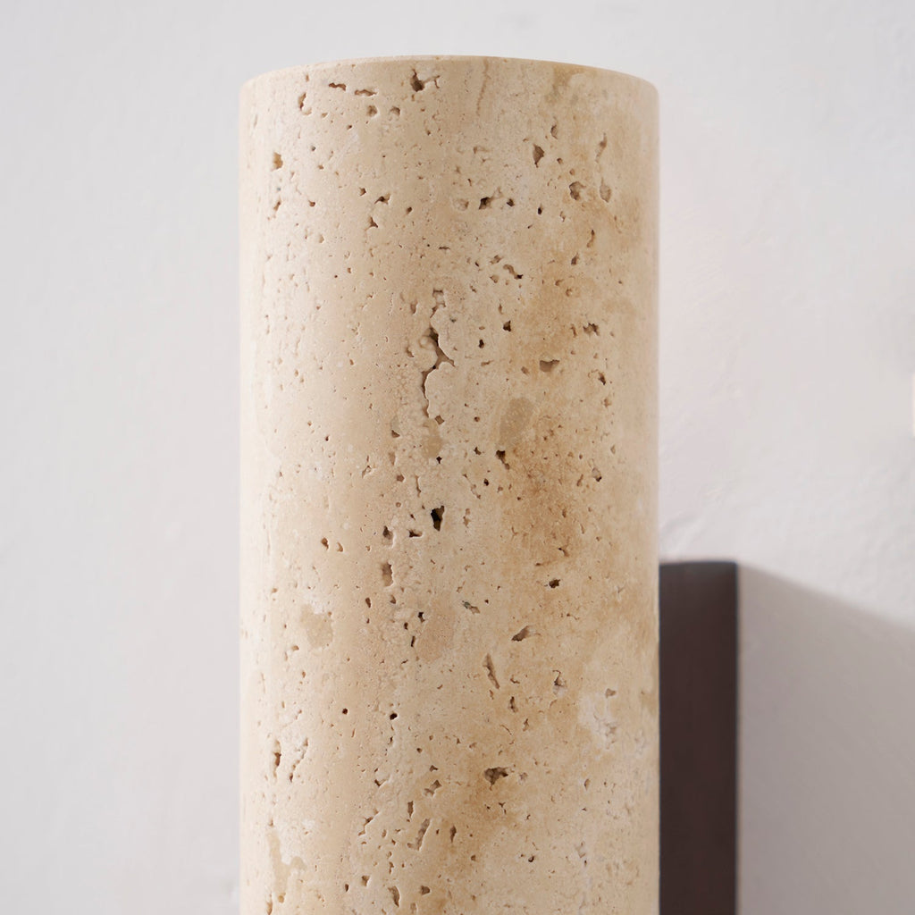 Travertine Walnut Cylinder Wall Sconce