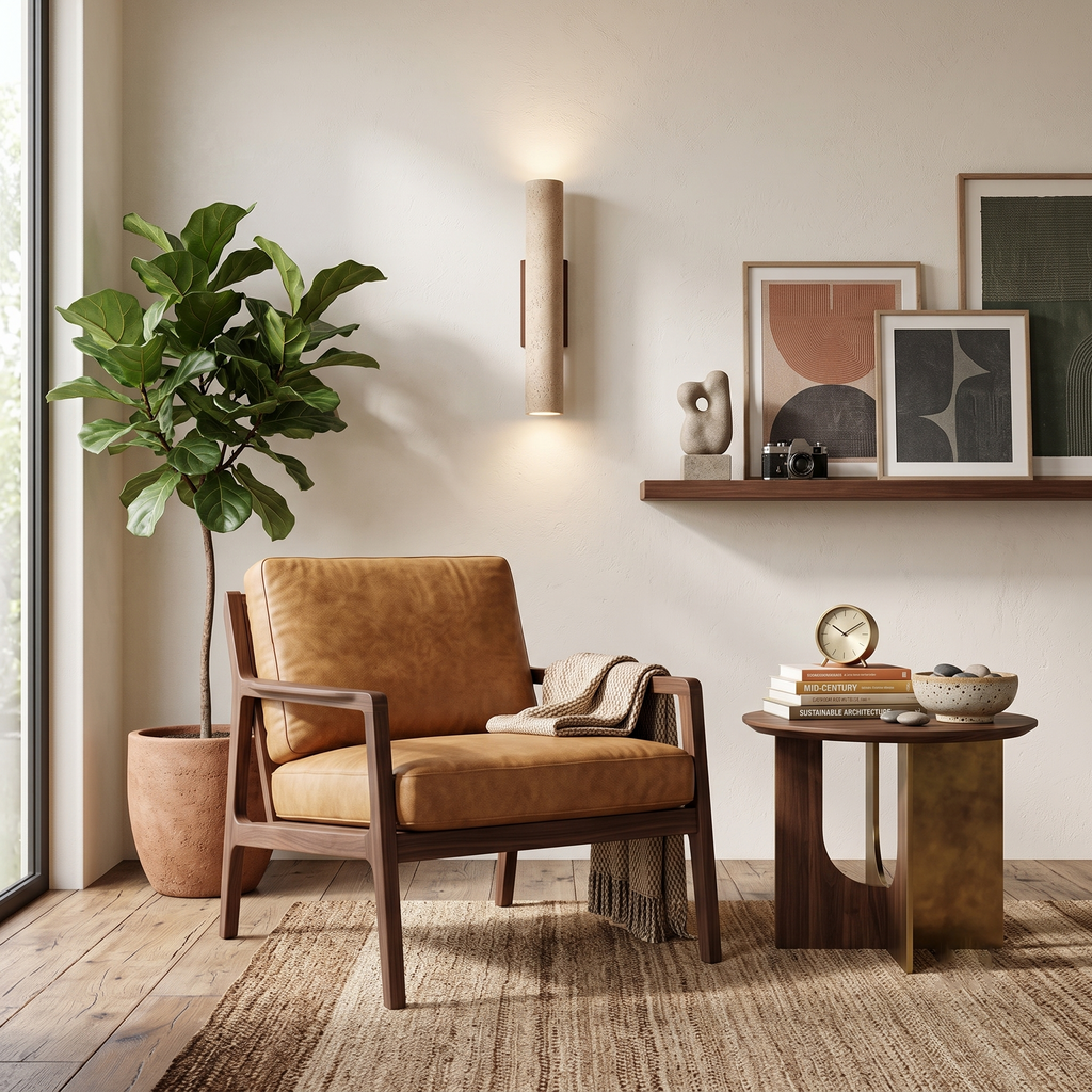 Travertine Walnut Cylinder Wall Sconce