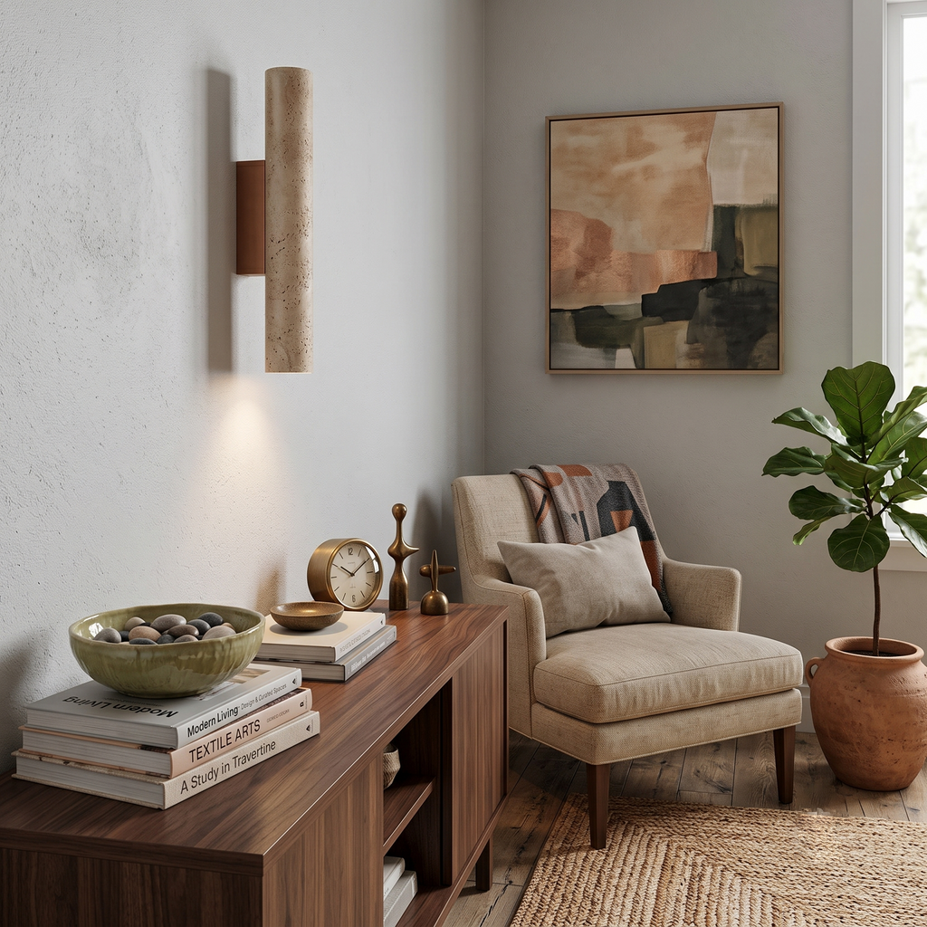 Travertine Walnut Cylinder Wall Sconce