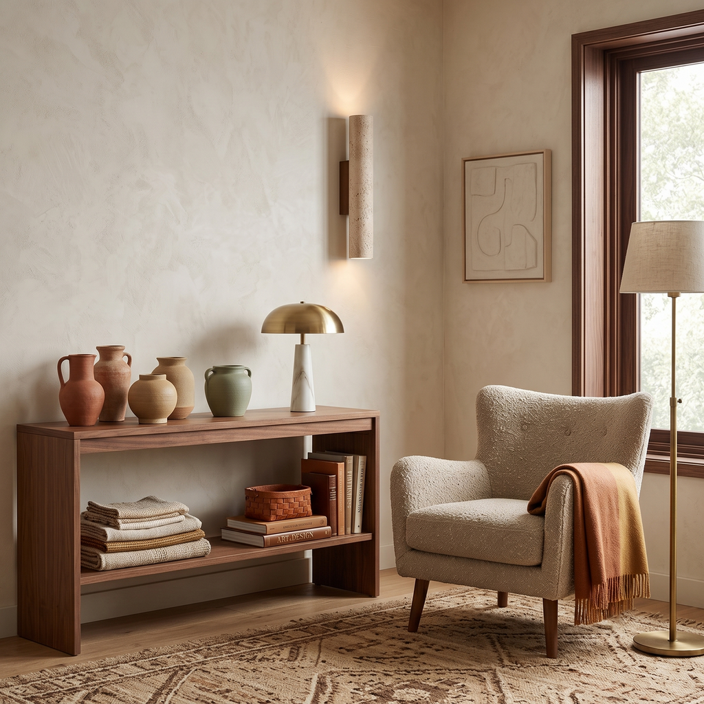 Travertine Walnut Cylinder Wall Sconce