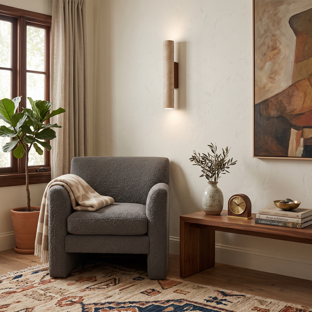 Travertine Walnut Cylinder Wall Sconce