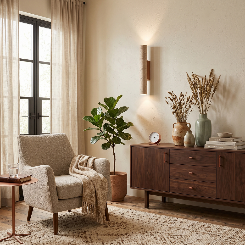 Travertine Walnut Cylinder Wall Sconce