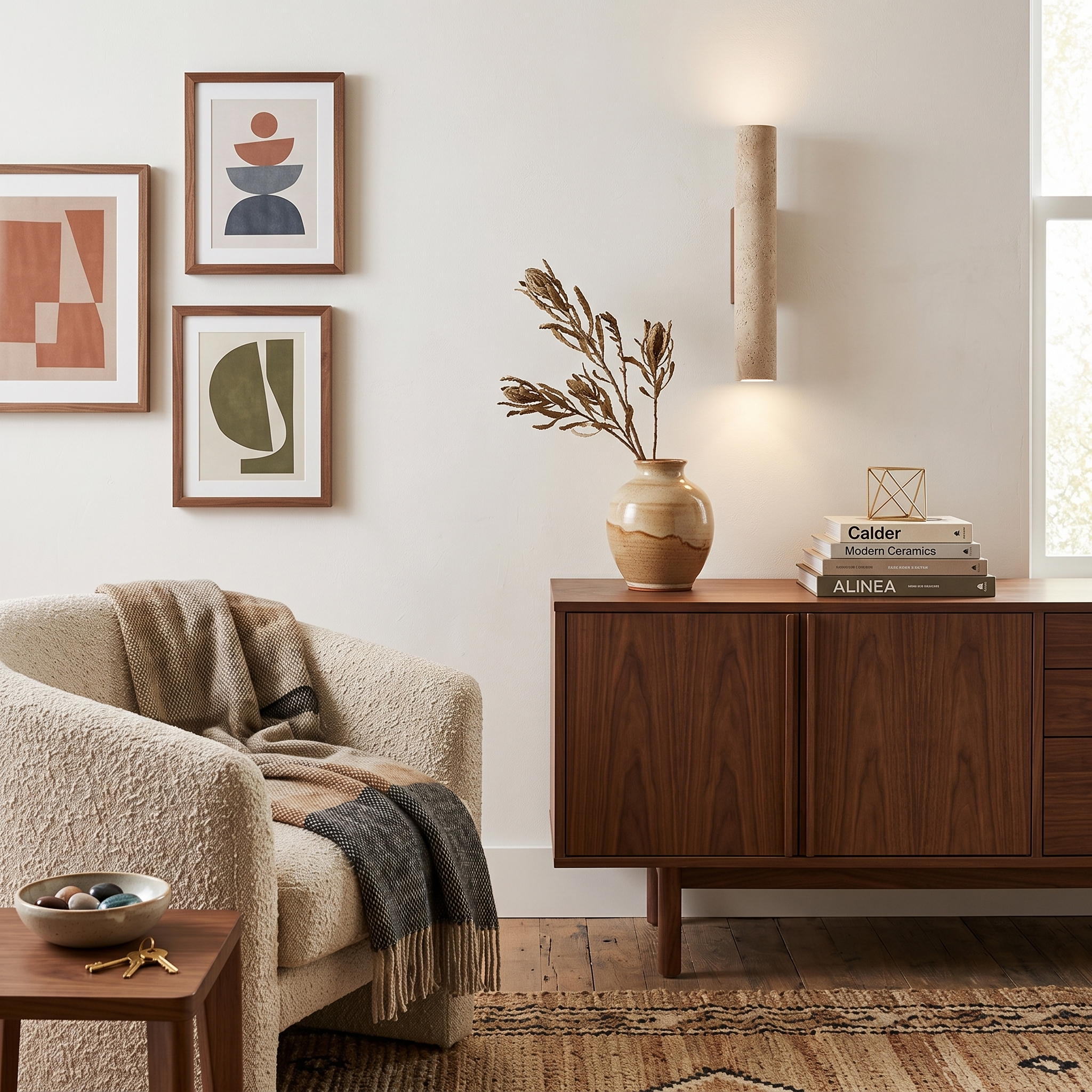 Travertine Walnut Cylinder Wall Sconce