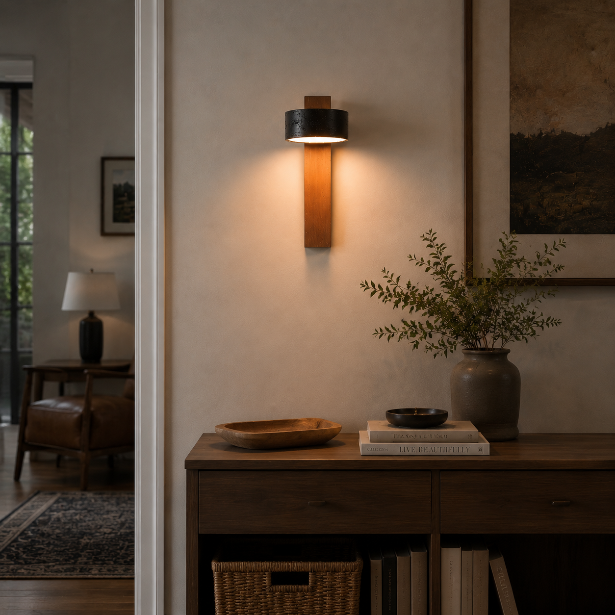 Travertine Walnut LED Sconce