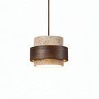 Modern Minimalist Wood and Terrazzo Band Mini Pendant Light with Suspension Cord on Pure White Background