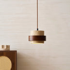 Illuminated Modern Light Wood Grain Band Mini Pendant Light Studio Display