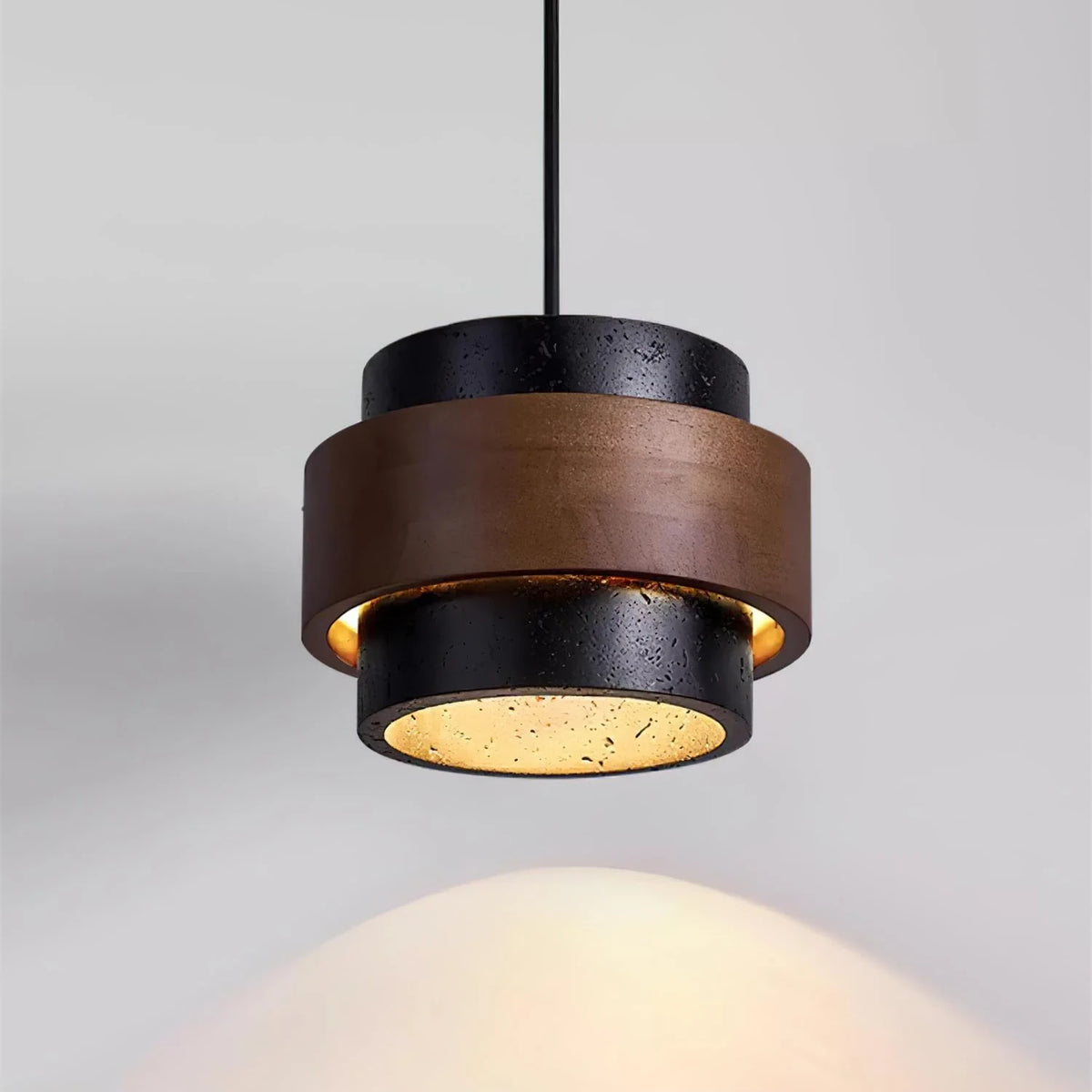 Illuminated Modern Black Band Wood Mini Pendant Light Studio Display