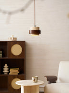 Illuminated Modern Wood Band Mini Pendant Light in Cozy Living Room