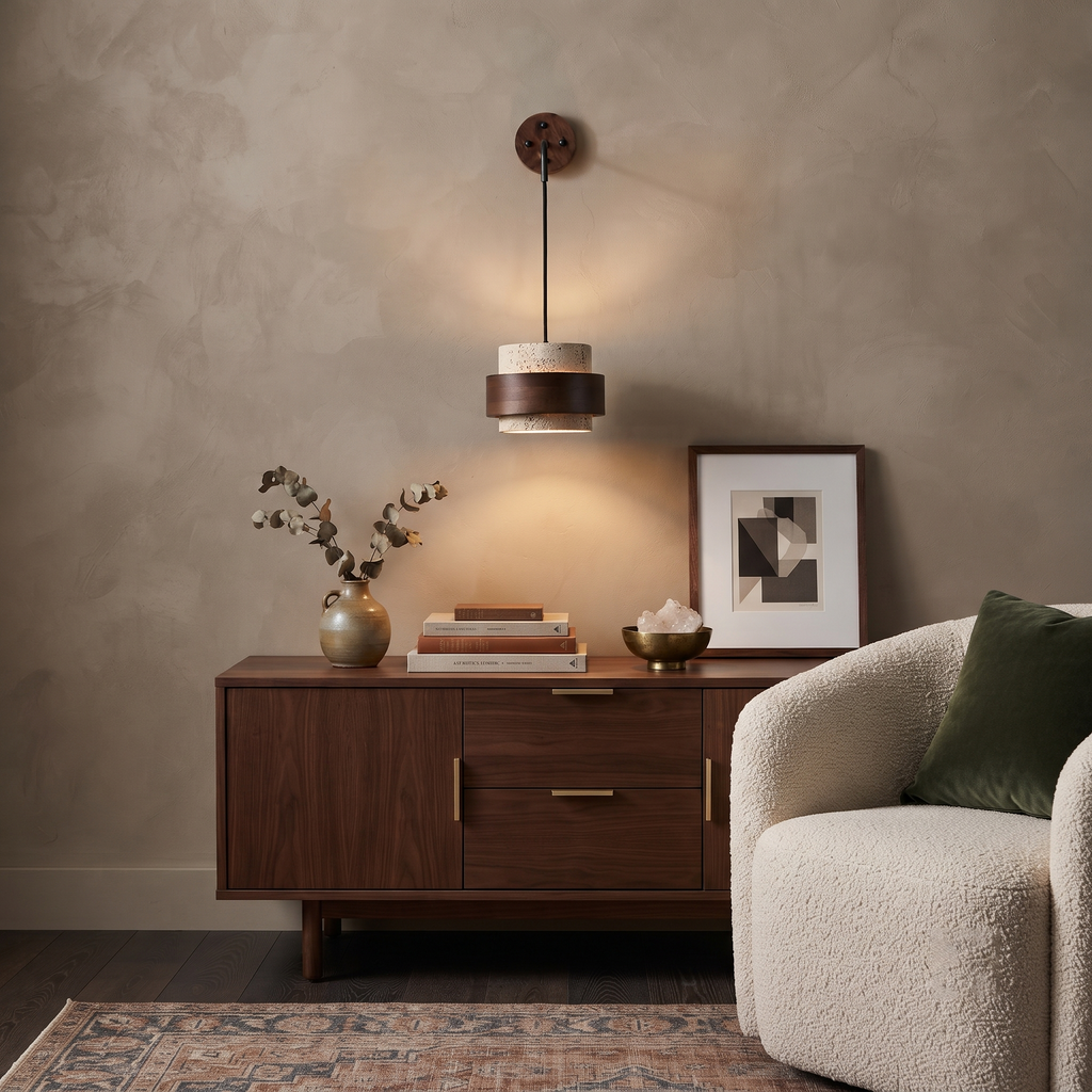 Travertine Wood Hanging Sconce