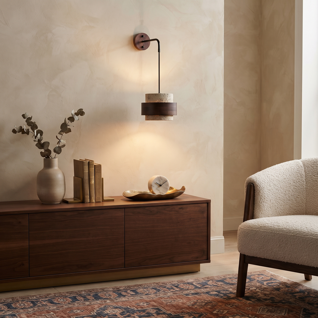 Travertine Wood Hanging Sconce