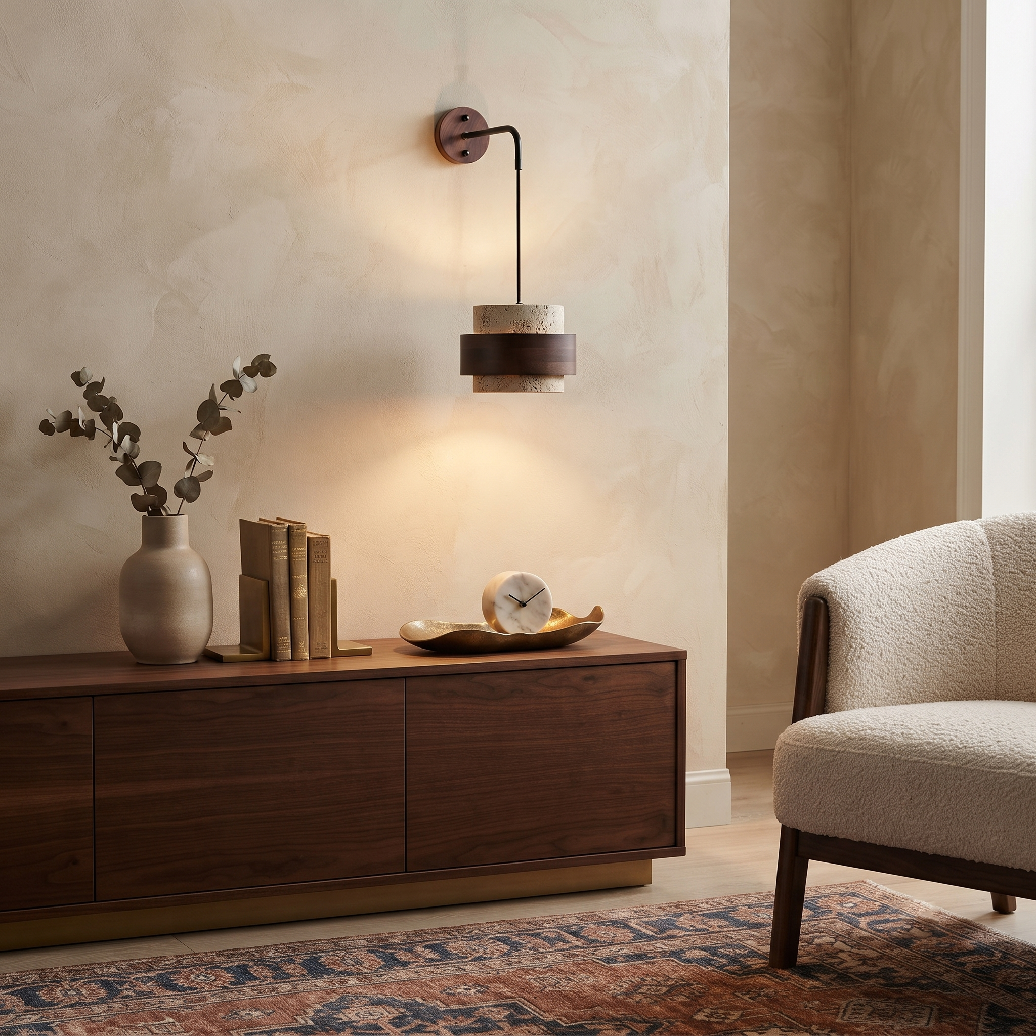Travertine Wood Hanging Sconce