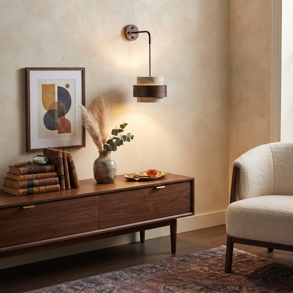 Travertine Wood Hanging Sconce