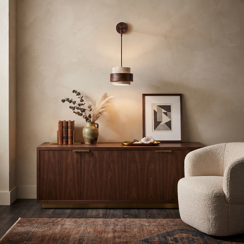 Travertine Wood Hanging Sconce