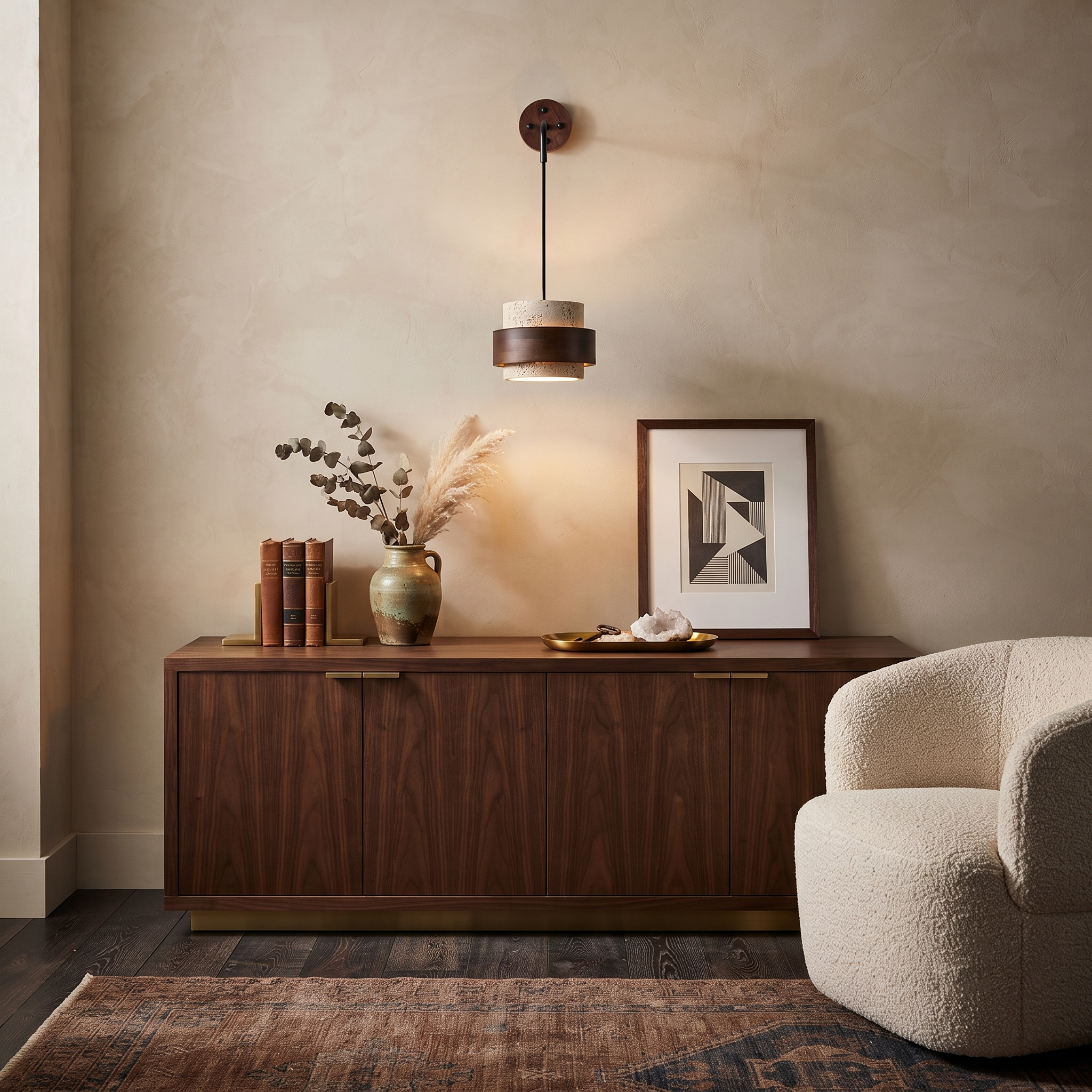 Travertine Wood Hanging Sconce
