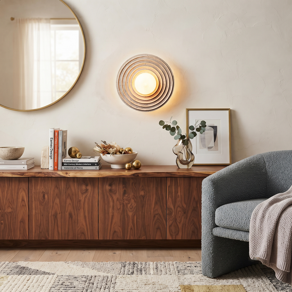 Travertine and Glass Ring Sconce