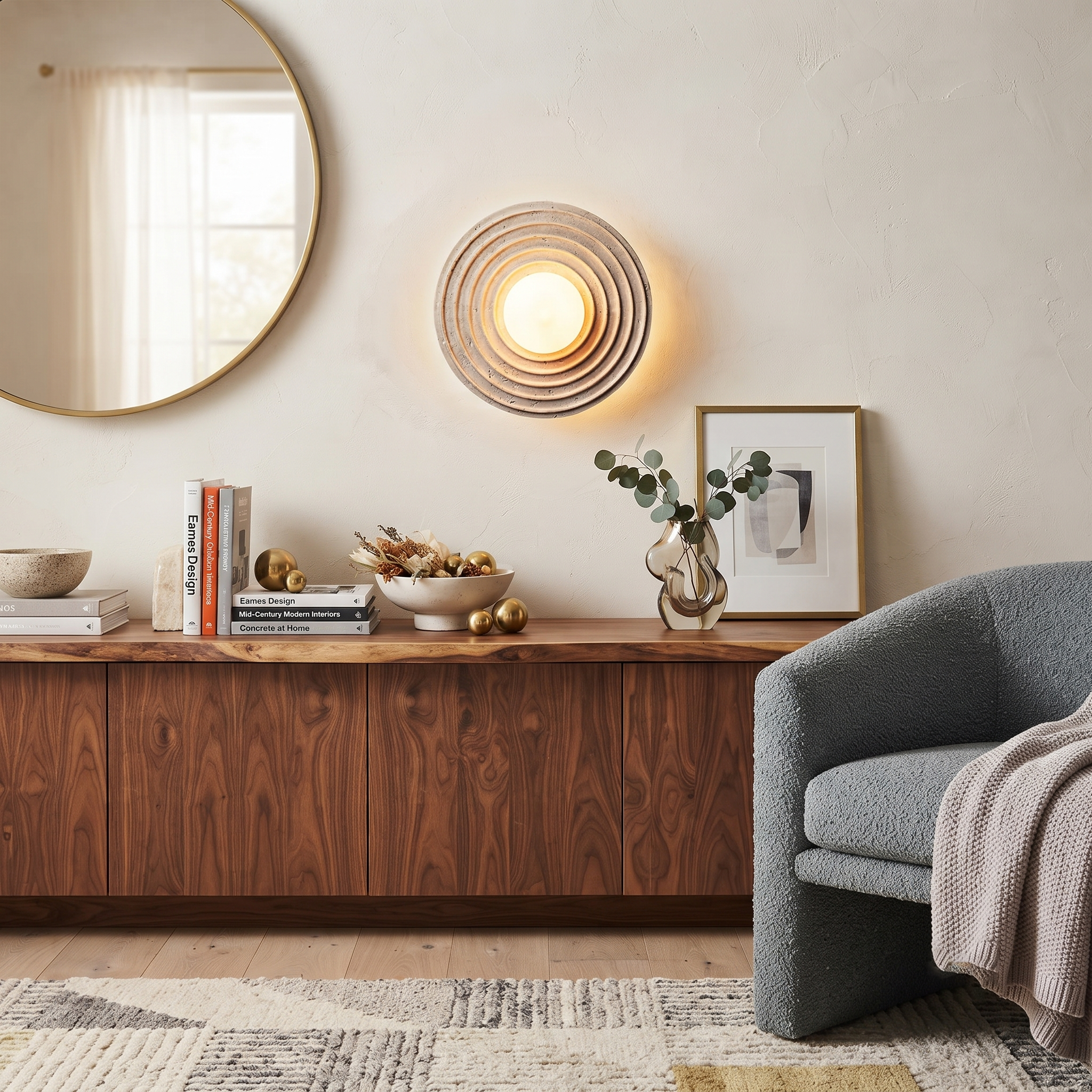 Travertine and Glass Ring Sconce
