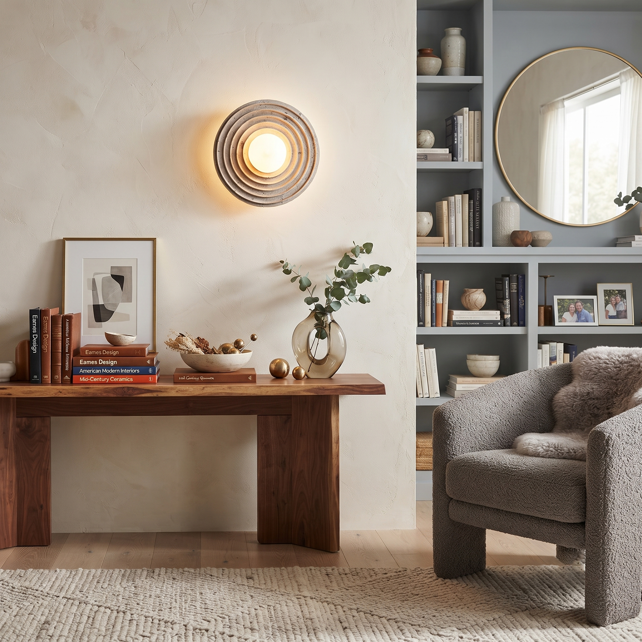 Travertine and Glass Ring Sconce