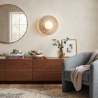 Travertine and Glass Ring Sconce