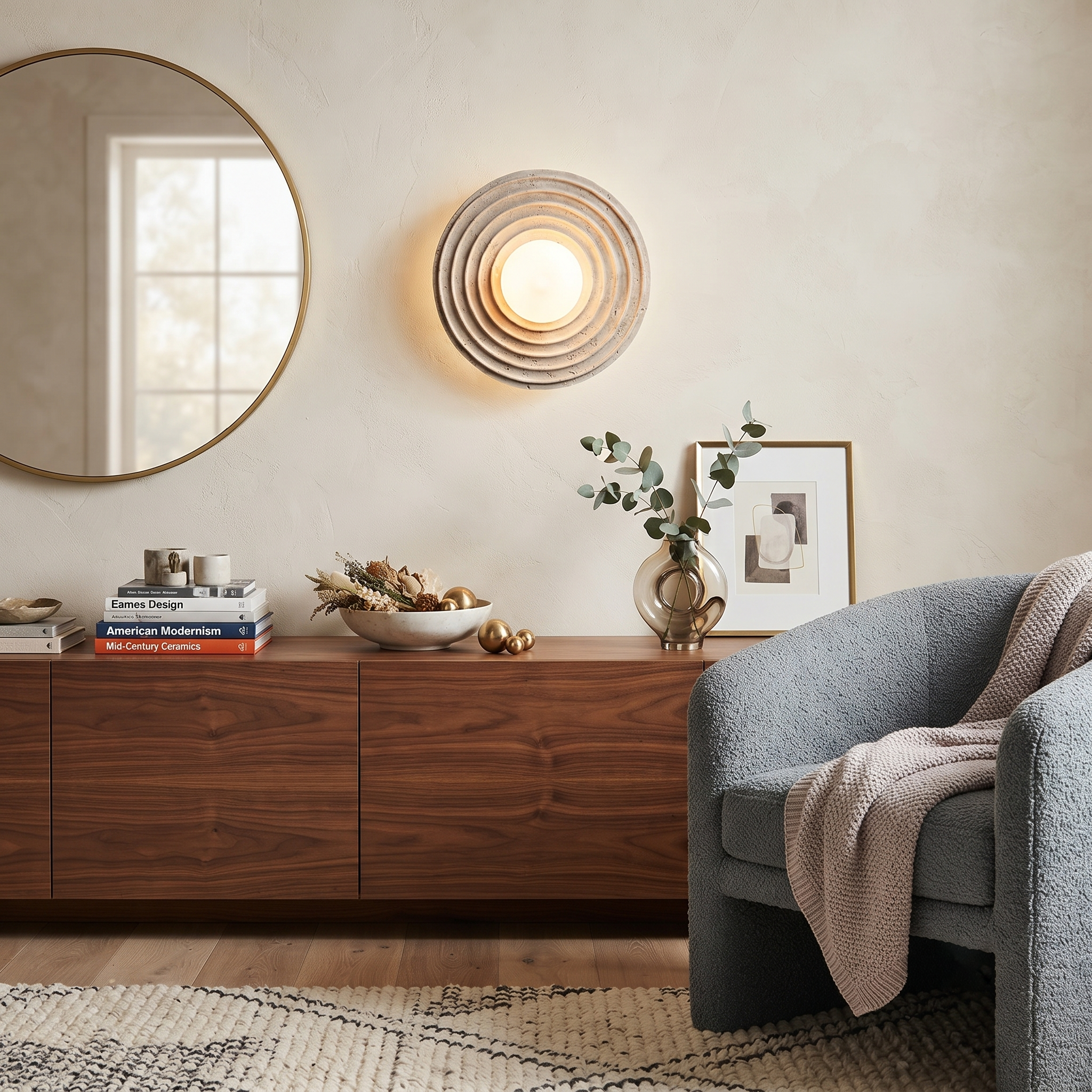 Travertine and Glass Ring Sconce