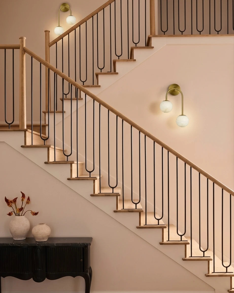 Modern Double-Light Wall Sconce in Staircase Hallway
