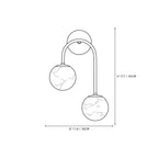 Modern Asymmetrical Double-Light Globe Art Glass Wall Sconce Line Art Dimension Diagram