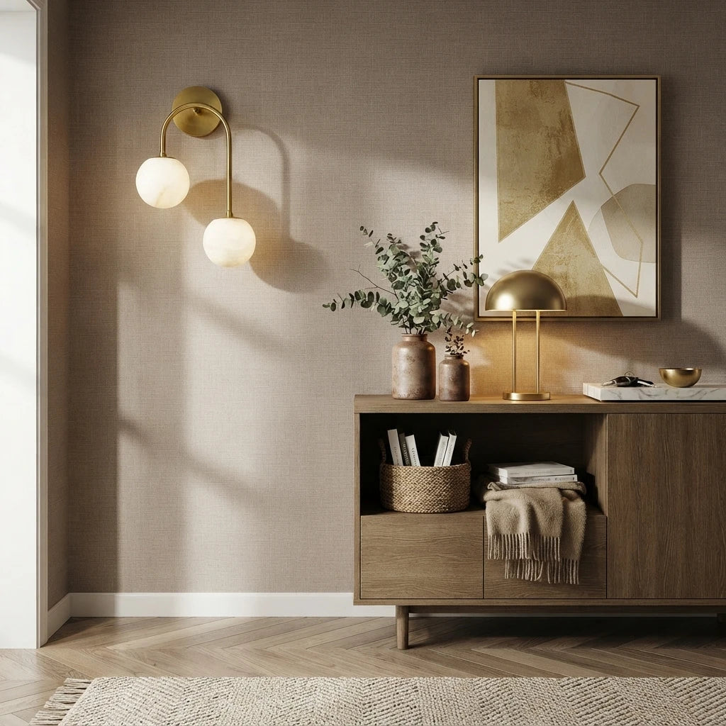 Modern Asymmetrical Wall Sconce Over Sideboard