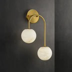 Side View of Illuminated Modern Asymmetrical Double-Light Wall Sconce