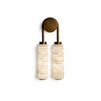 Modern Double-Tube Capiz Shell Wall Sconce with Bronze Frame on Pure White Background