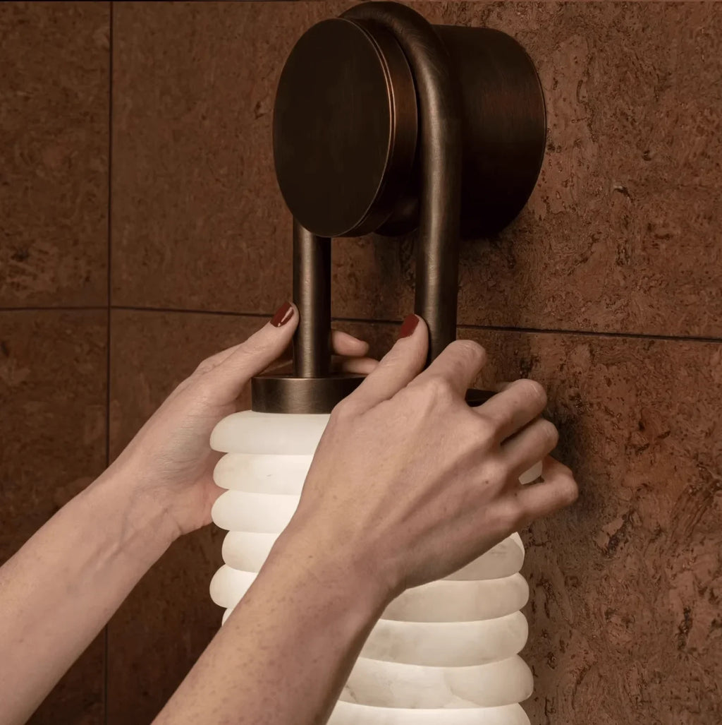 Hand Installing Capiz Shell Tube on Modern Wall Sconce