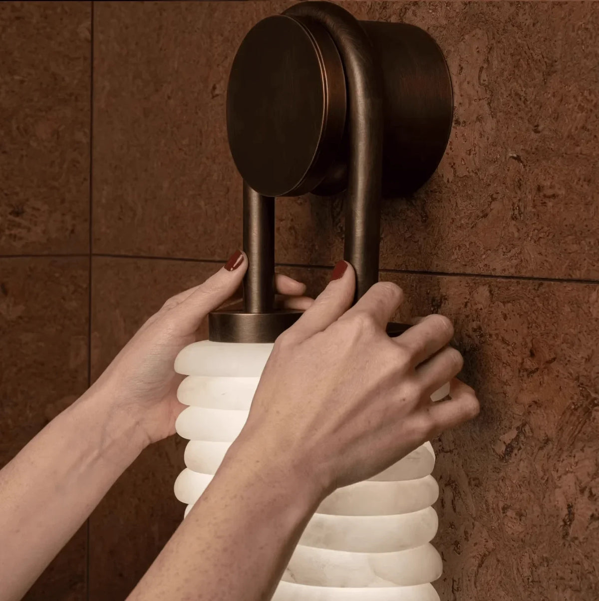 Hand Installing Capiz Shell Tube on Modern Wall Sconce