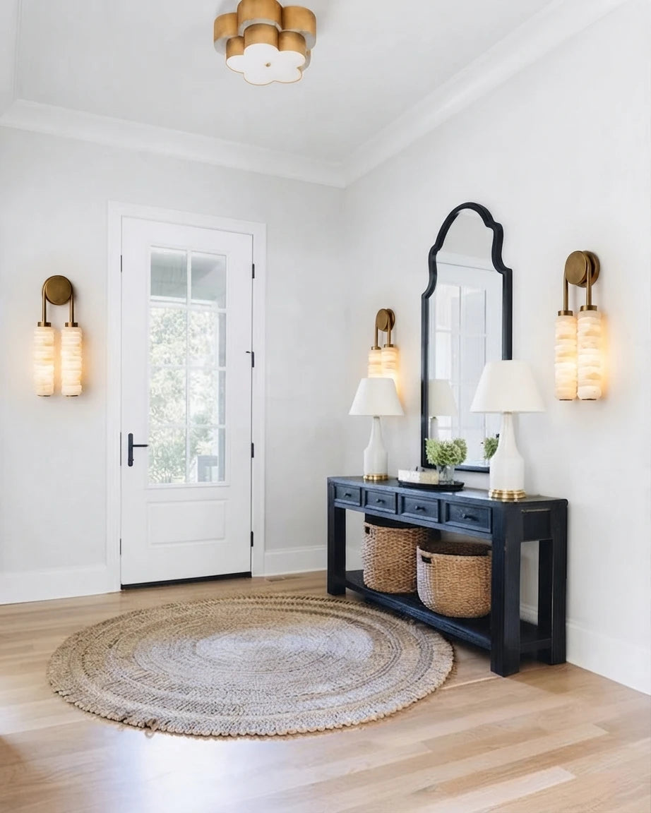 Modern Capiz Shell Wall Sconce in Entryway Foyer