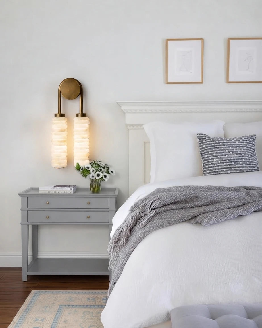 Modern Capiz Shell Wall Sconce in Master Bedroom