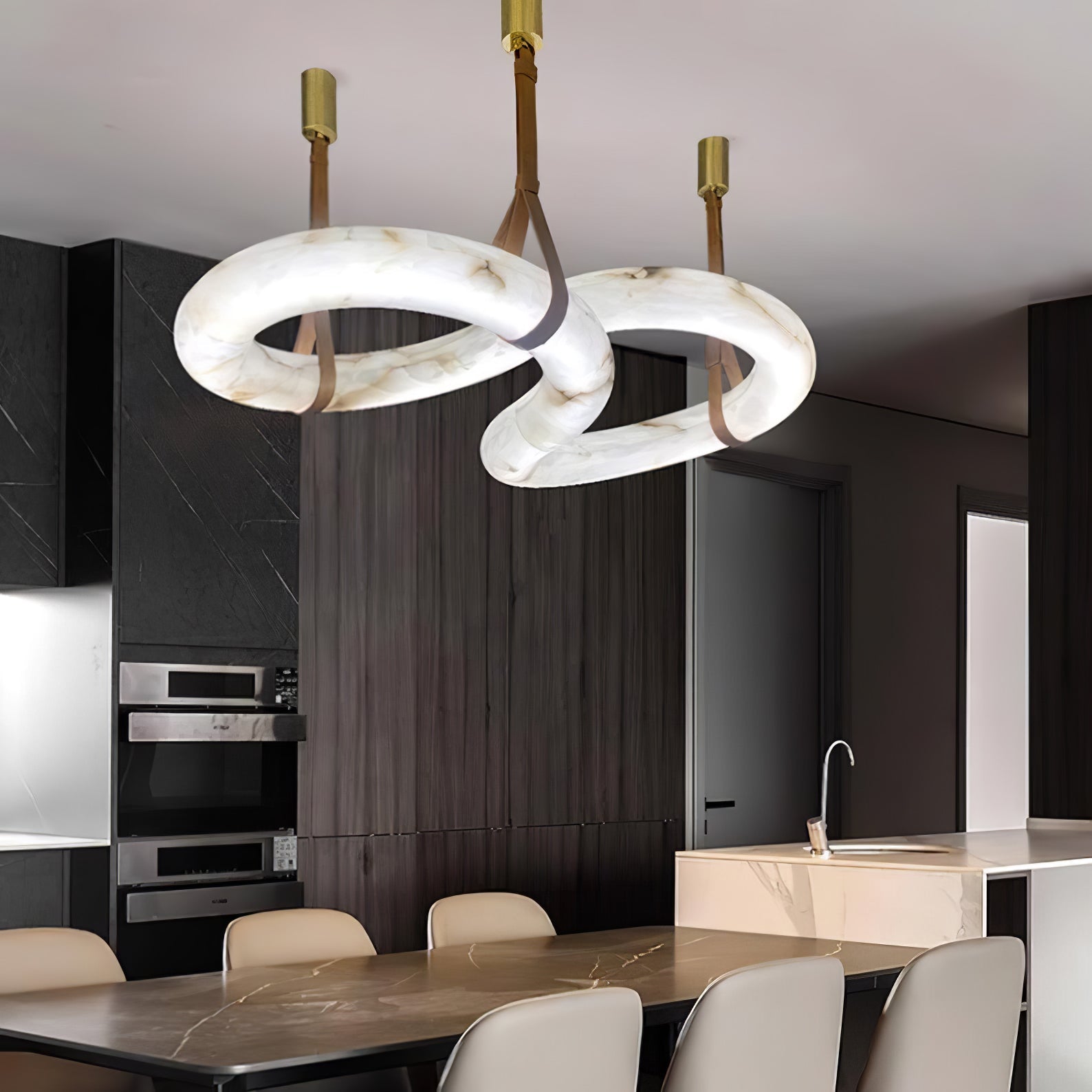 Twisted Ring Alabaster Chandelier