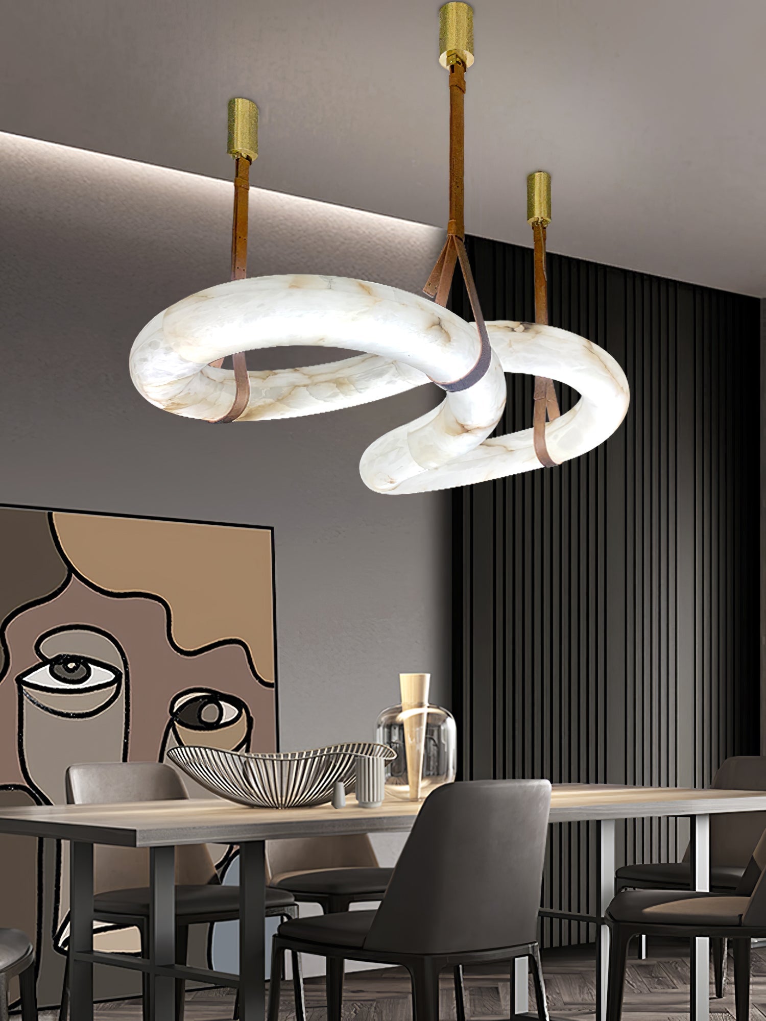 Twisted Ring Alabaster Chandelier