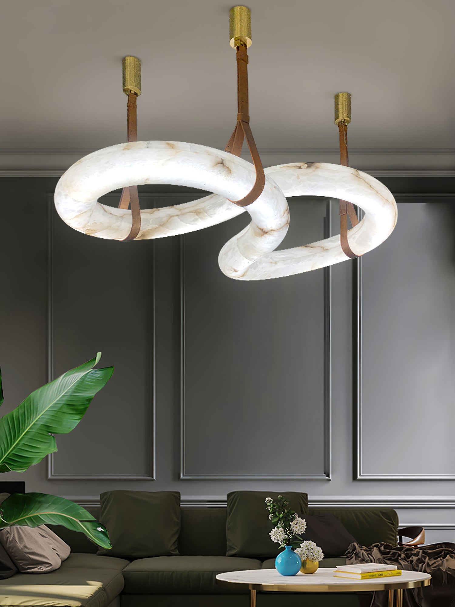 Twisted Ring Alabaster Chandelier