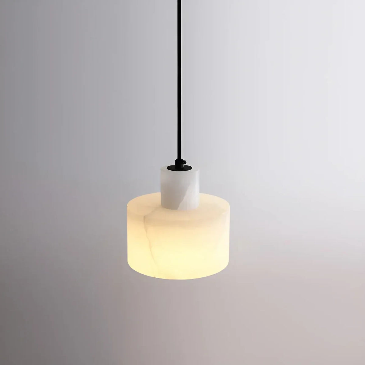 Illuminated Stepped Alabaster Pendant Light Studio Display