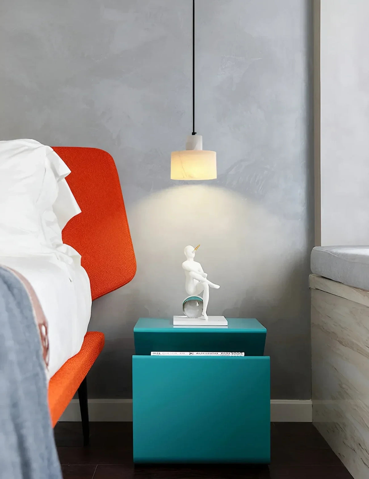 Modern Alabaster Bedside Pendant Light Over Nightstand