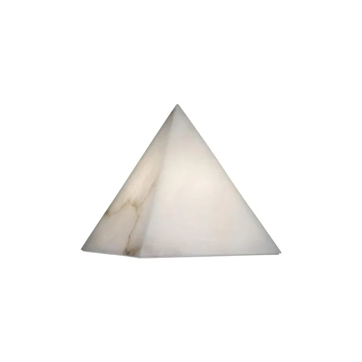 Modern Alabaster Pyramid Accent Table Lamp on Pure White Background
