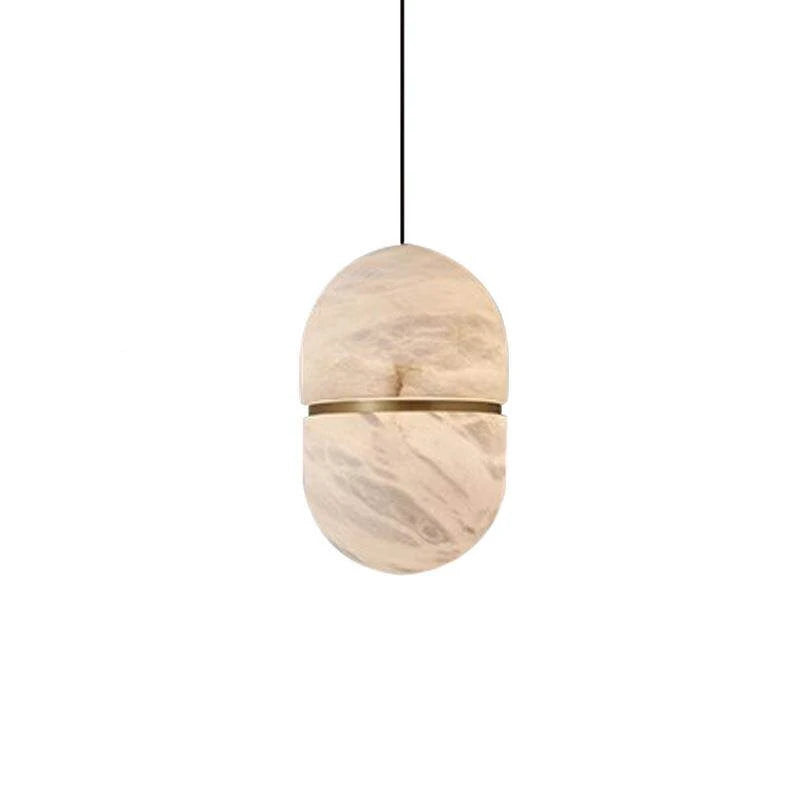 Close Up View of Modern Natural Marble Ellipsoid Art Pendant Light Studio Display