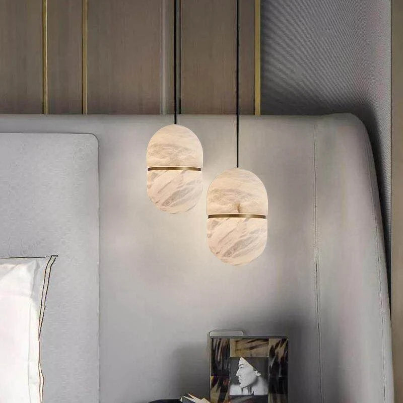Modern Minimalist Natural Marble Pendant Lights in Elegant Bedroom