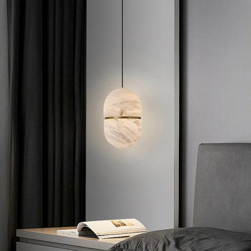 Modern Natural Marble Ellipsoid Pendant Light in Modern Bedroom
