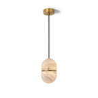 Illuminated Modern Natural Marble Ellipsoid Pendant Light with Canopy Studio Display