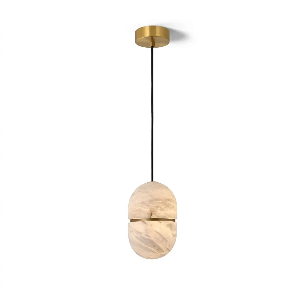 Illuminated Modern Natural Marble Ellipsoid Pendant Light with Canopy Studio Display