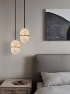 Modern Natural Marble Ellipsoid Pendant Lights in Minimalist Bedroom