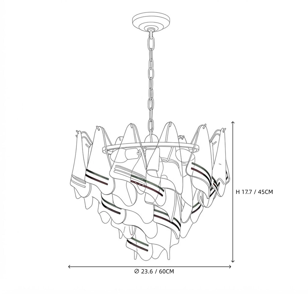 Modern Venetian Striped Art Glass Chandelier Line Art Dimension Diagram
