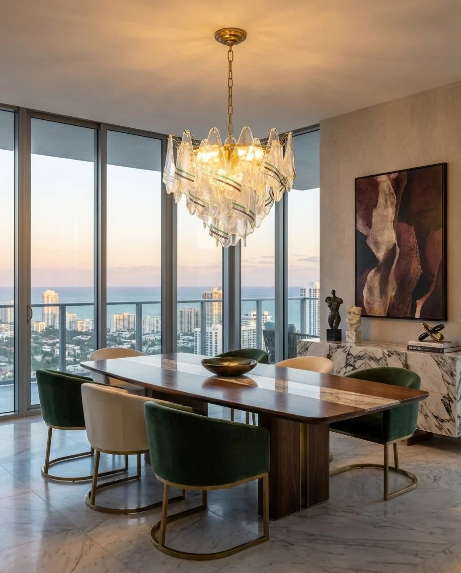 Modern Venetian Striped Chandelier in Luxury Dining Room