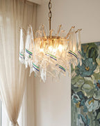 Illuminated Modern Venetian Striped Chandelier in Interior Setting