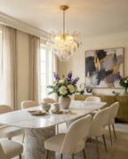 Modern Art Glass Chandelier Over Marble Dining Table