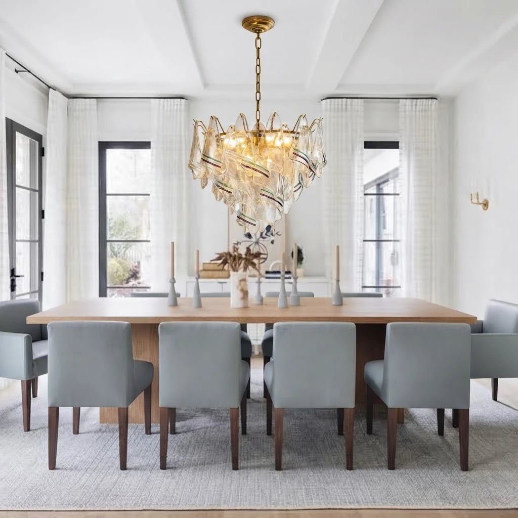 Modern Venetian Striped Art Glass Chandelier in Formal Dining Room